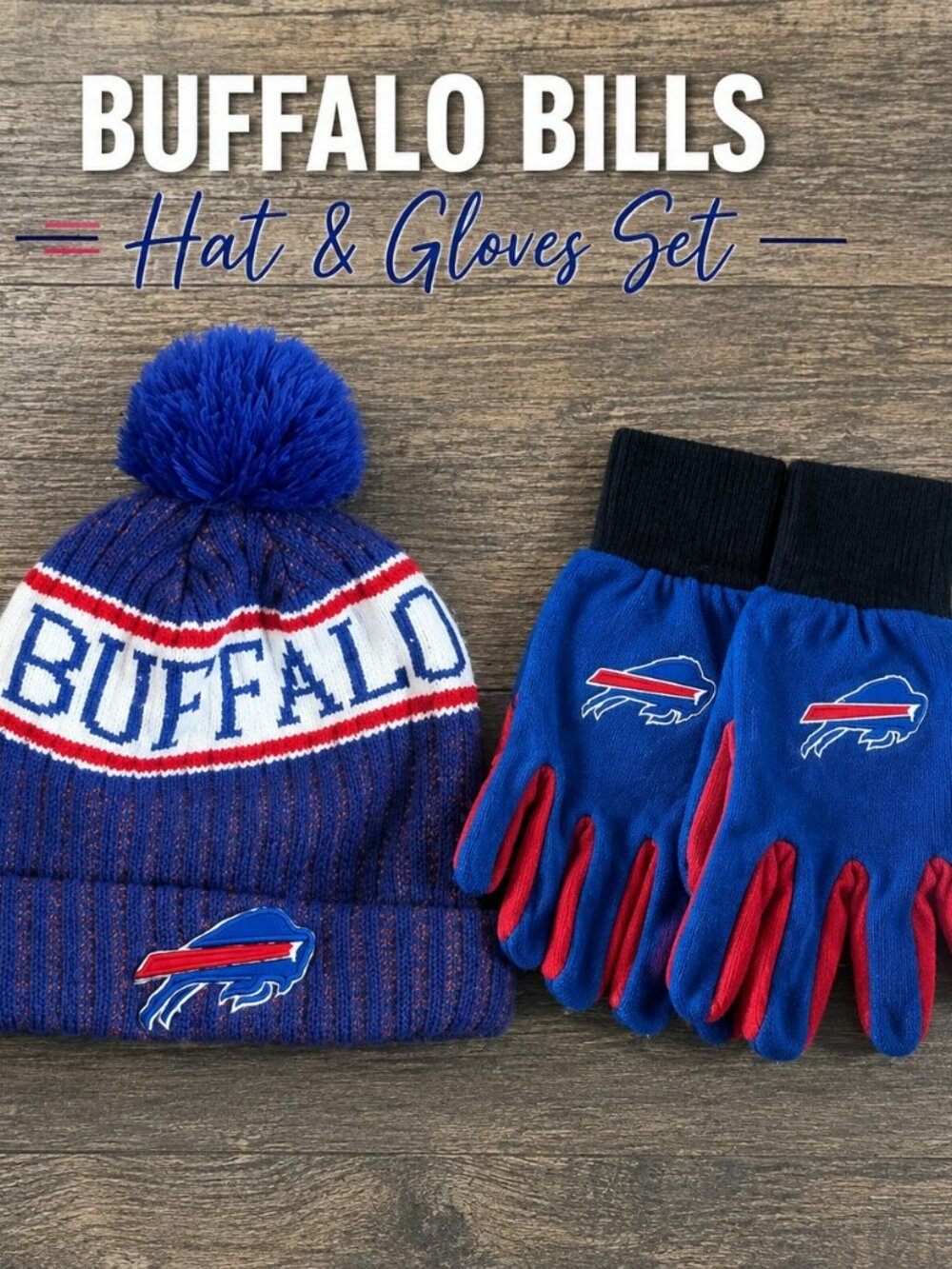 Buffalo Bills New Era Pom Hat & FOCO Embroidered Utility Gloves